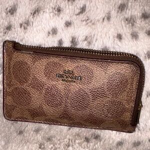 Coach Brown Signature Zip Wallet Wristlet Classic Monogram Everyday